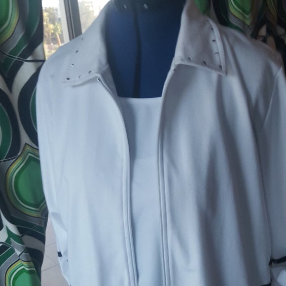 Zip up jacket white black silver stud Blast sz XL - Picture 8 of 11